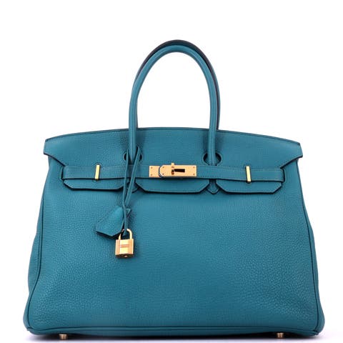 Birkin Handbag Blue Clemence with Gold Hardware 35