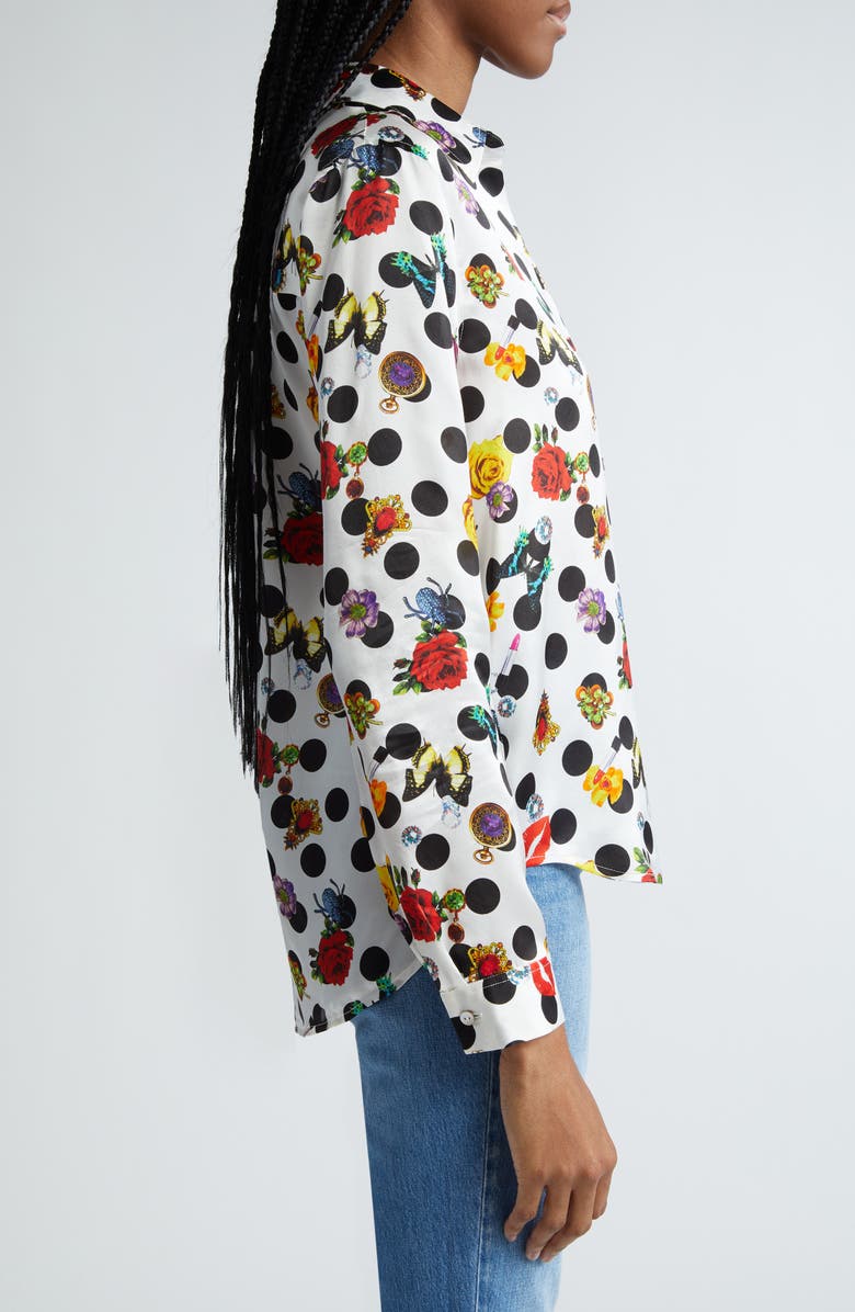 L'AGENCE Tyler Floral Polka Dot Silk Button-Up Shirt, Alternate, color,