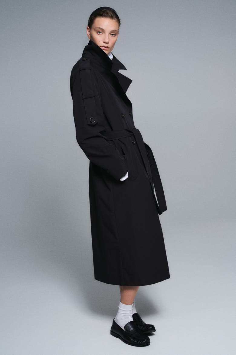 Double-Breasted Trench Coat, Alternate, color, Black