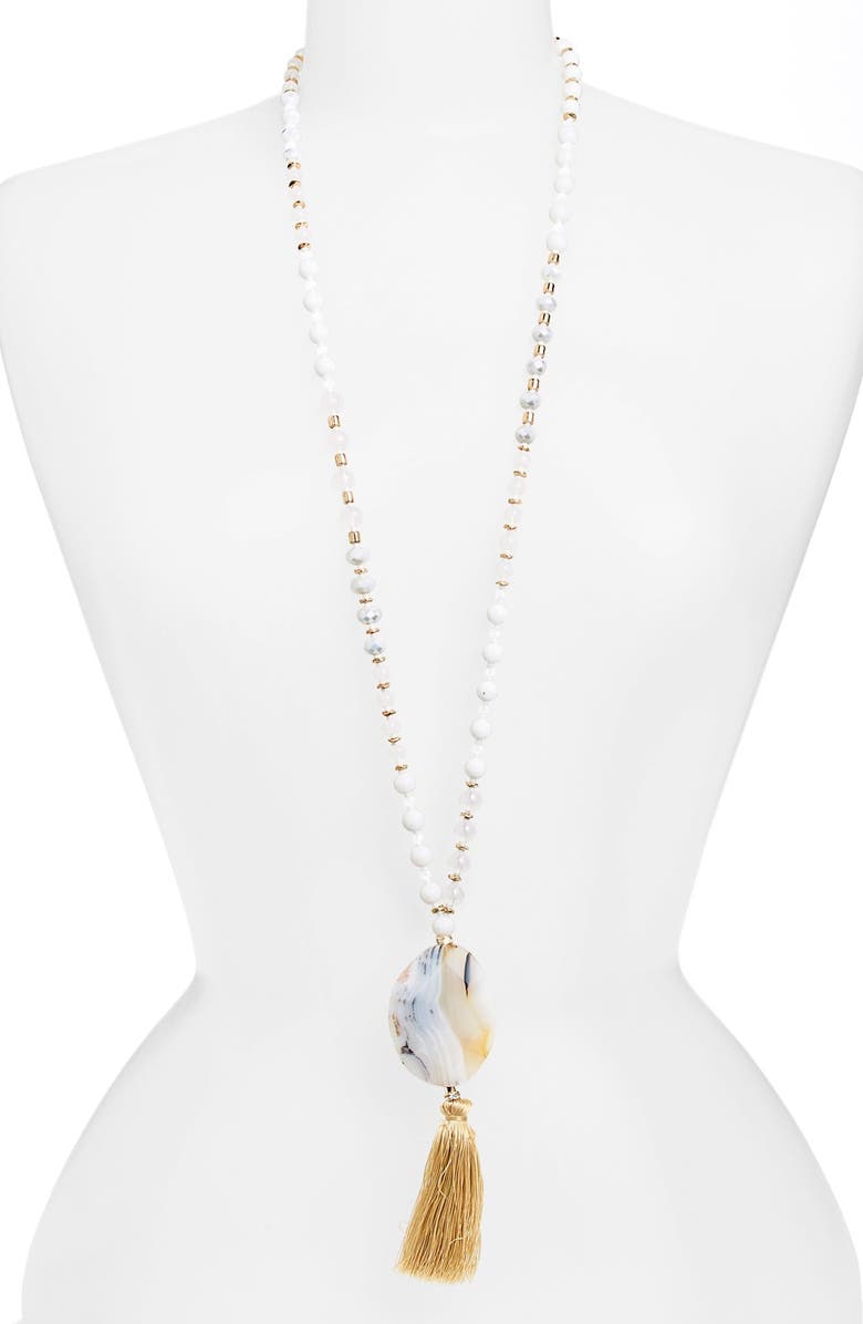 Sequin Beaded Tassel Pendant Necklace, Main, color, 