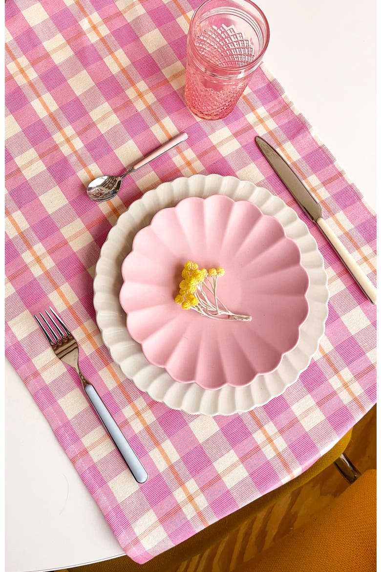 Handwoven Colorful Plaid Cotton Table Runner, Alternate, color, Pink