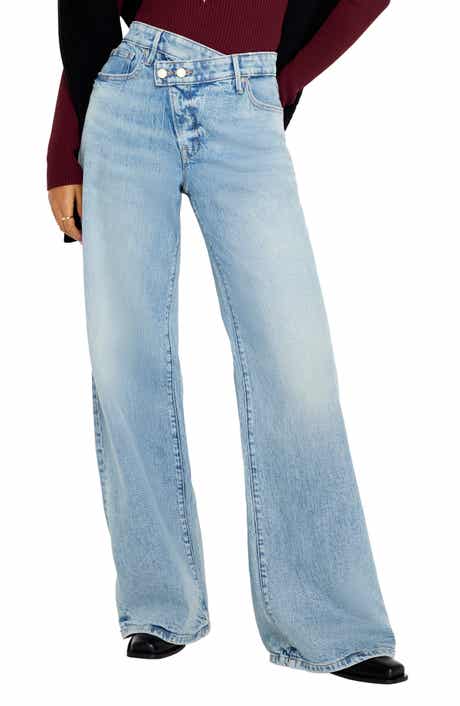 Good American Good Ease Crossover Waist Wide Leg Jeans