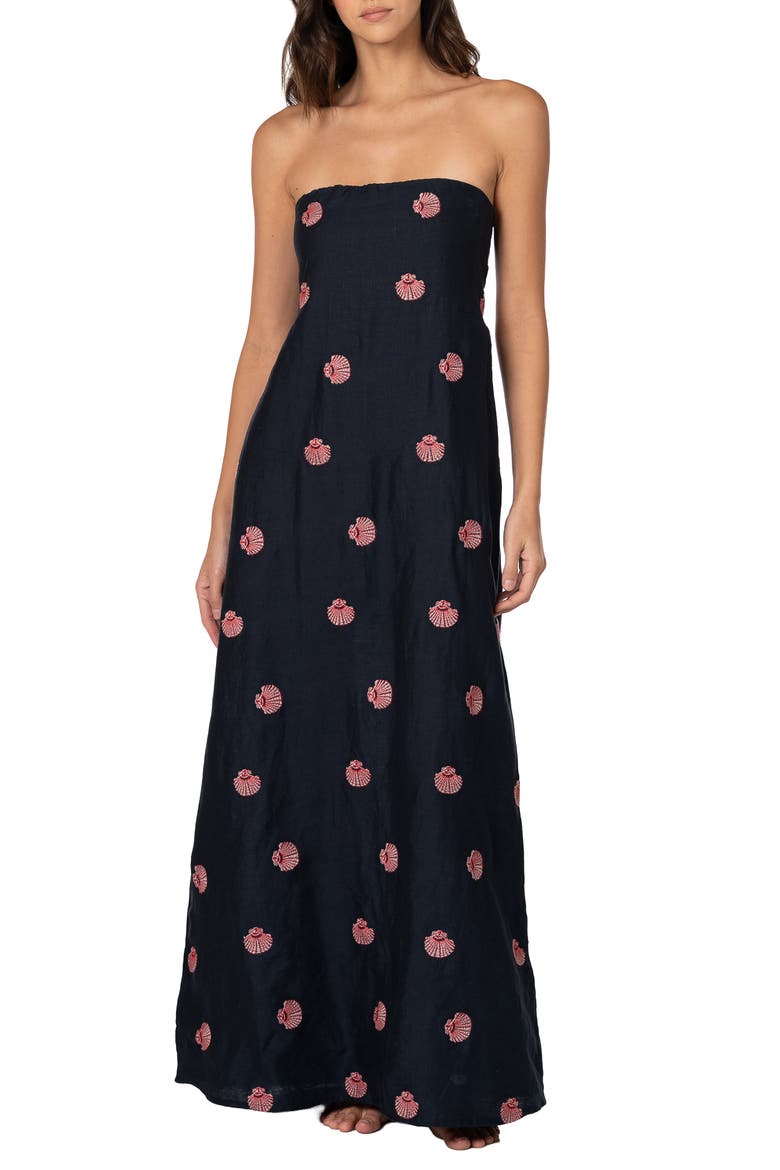 Crimson Strapless Linen Maxi Cover-Up Dress, Main, color, BLUE