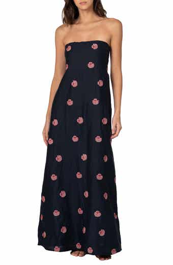Crimson Strapless Linen Maxi Cover-Up Dress