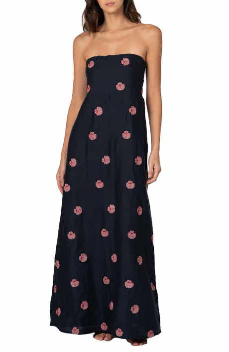 Crimson Strapless Linen Maxi Cover-Up Dress