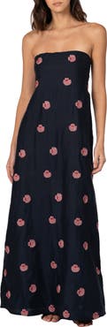 Maaji Crimson Strapless Linen Maxi Cover-Up Dress