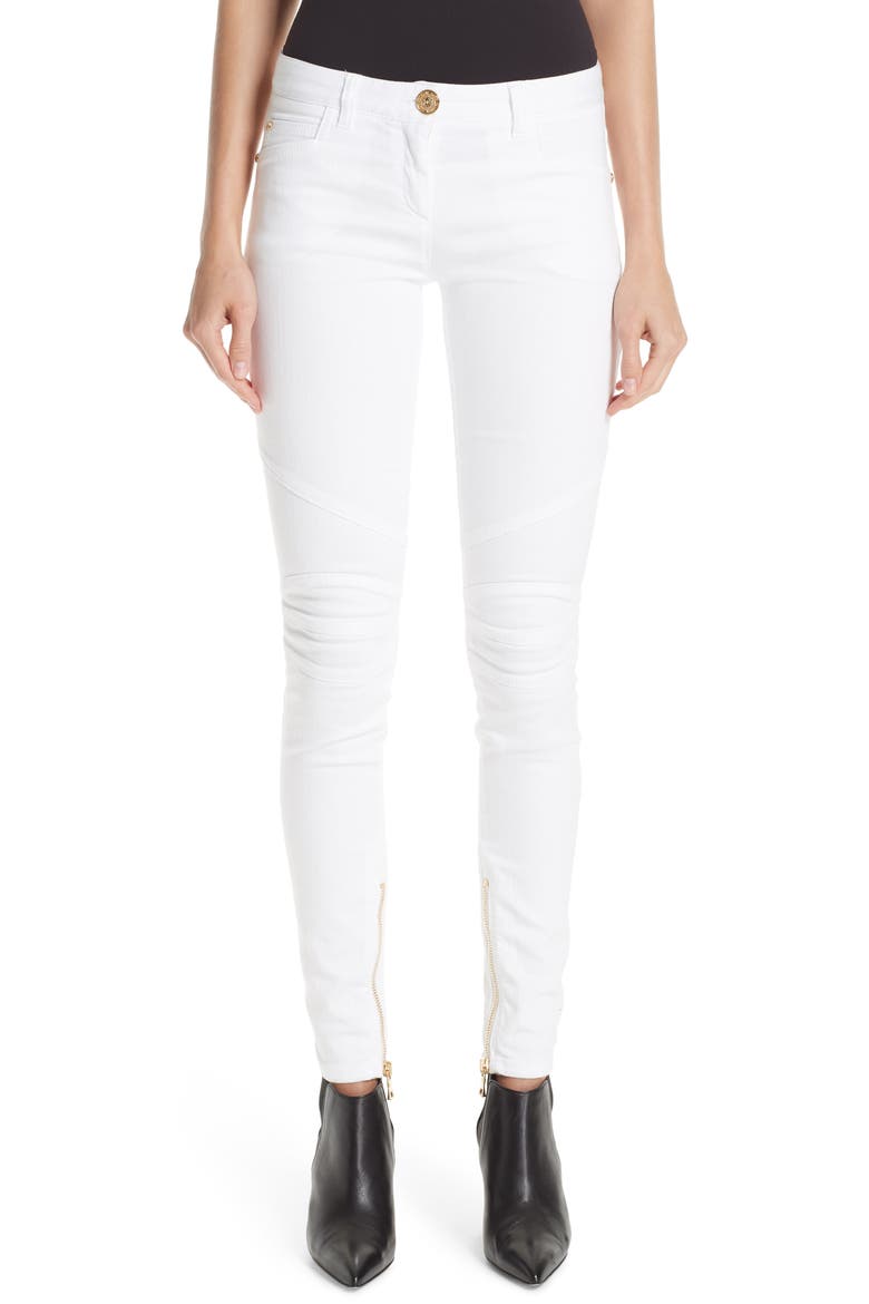 Skinny Moto Jeans, Main, color, WHITE