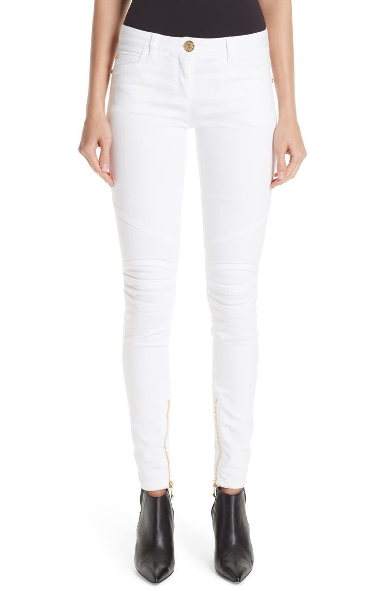 Balmain Skinny Moto Jeans, Main, color, 