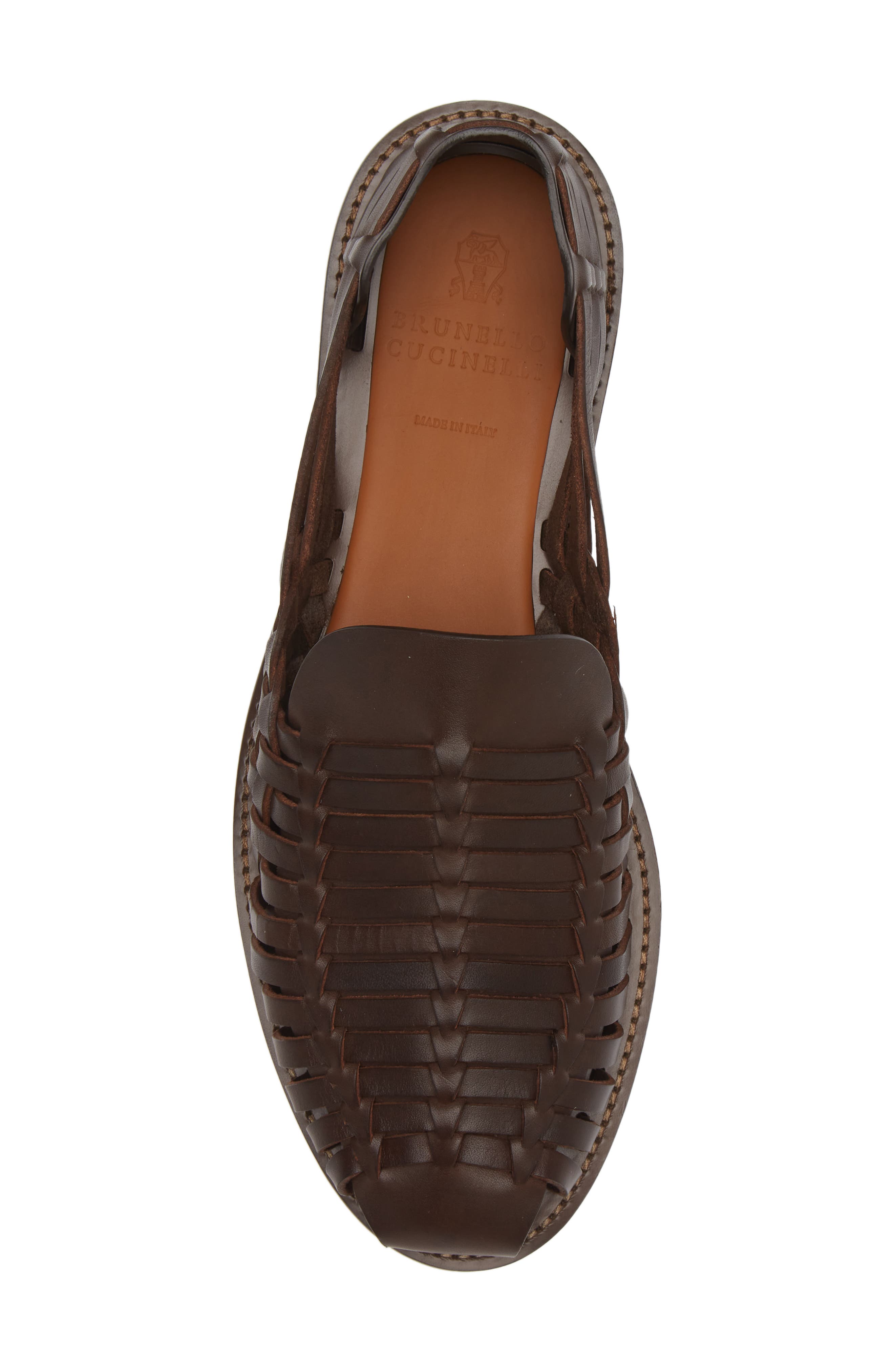 Brunello Cucinelli Woven Leather Sandal, Alternate, color, C8894 Dark Brown