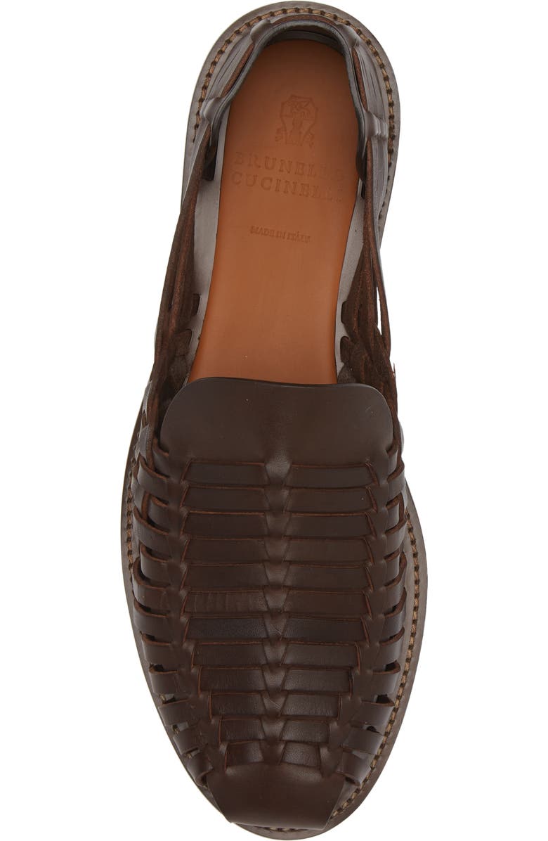 Brunello Cucinelli Woven Leather Sandal, Alternate, color, C8894 Dark Brown