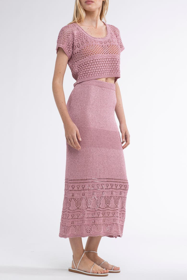 Gioca Crochet Cover-Up Maxi Skirt, Alternate, color, Pink