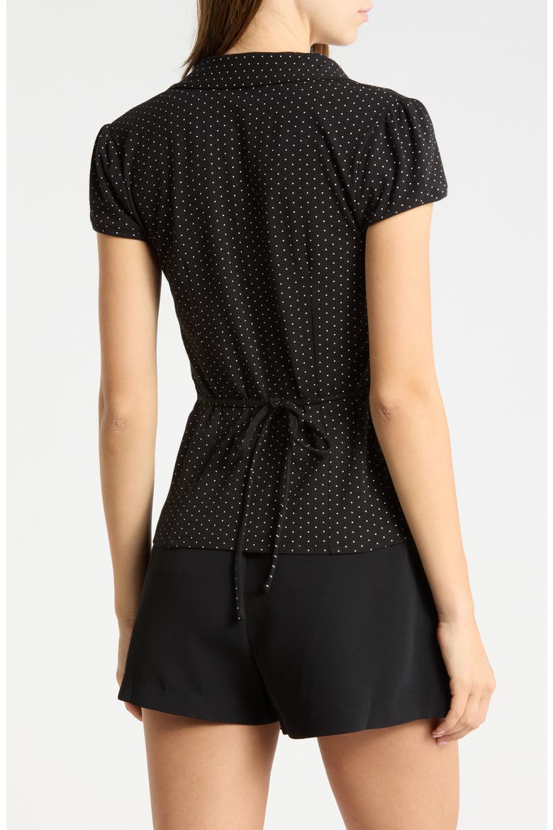 Ruched Cap Sleeve Tie Waist Shirt, Alternate, color, BLACK WHITE