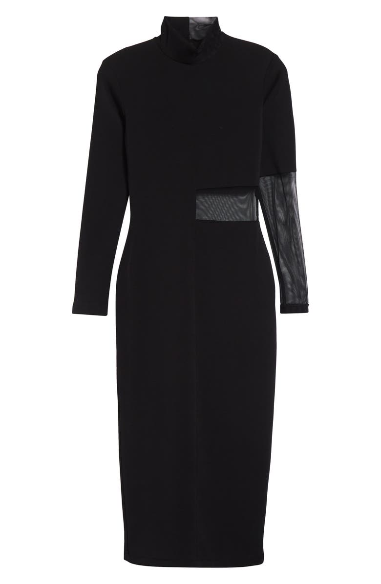 ISRAELLA KOBLA Ezereen Sheer Detail Long Sleeve Midi Dress, Alternate, color, Black