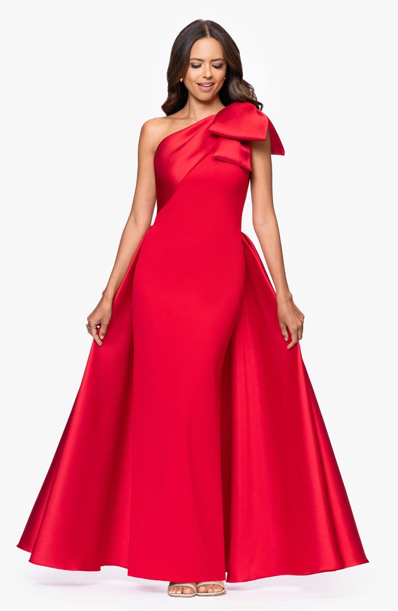Betsy 
Adam Bow One-Shoulder Mikado Gown, Alternate, color, 