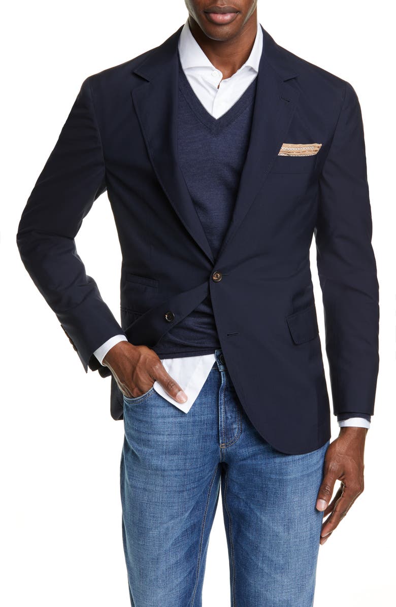 Brunello Cucinelli Trim Fit Solid Wool & Silk Travel Blazer, Main, color,