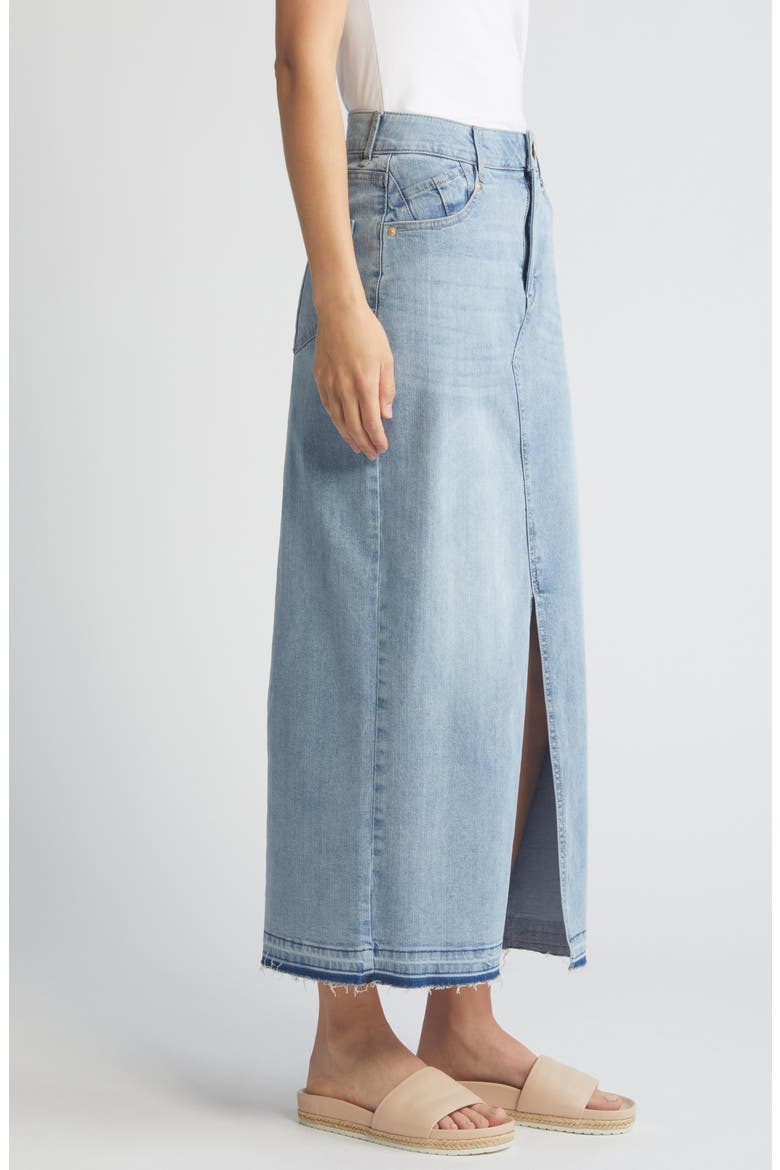 'Ab'Solution Skyrise Raw Hem Denim Maxi Skirt, Alternate, color, LIGHT BLUE