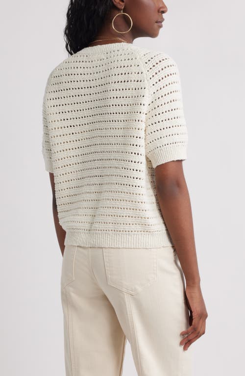 Treasure & Bond Open Stitch Short Sleeve Cotton Cardigan In White