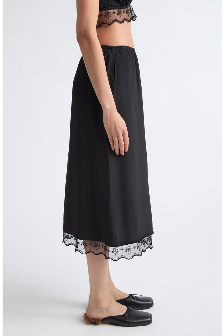 Lace Trim Crêpe de Chine Negligee Skirt, Alternate, color, BLACK
