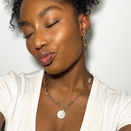 The Lovery Fine Jewelry Half & Half Paperclip Charm Holder Chain Necklace In Gold