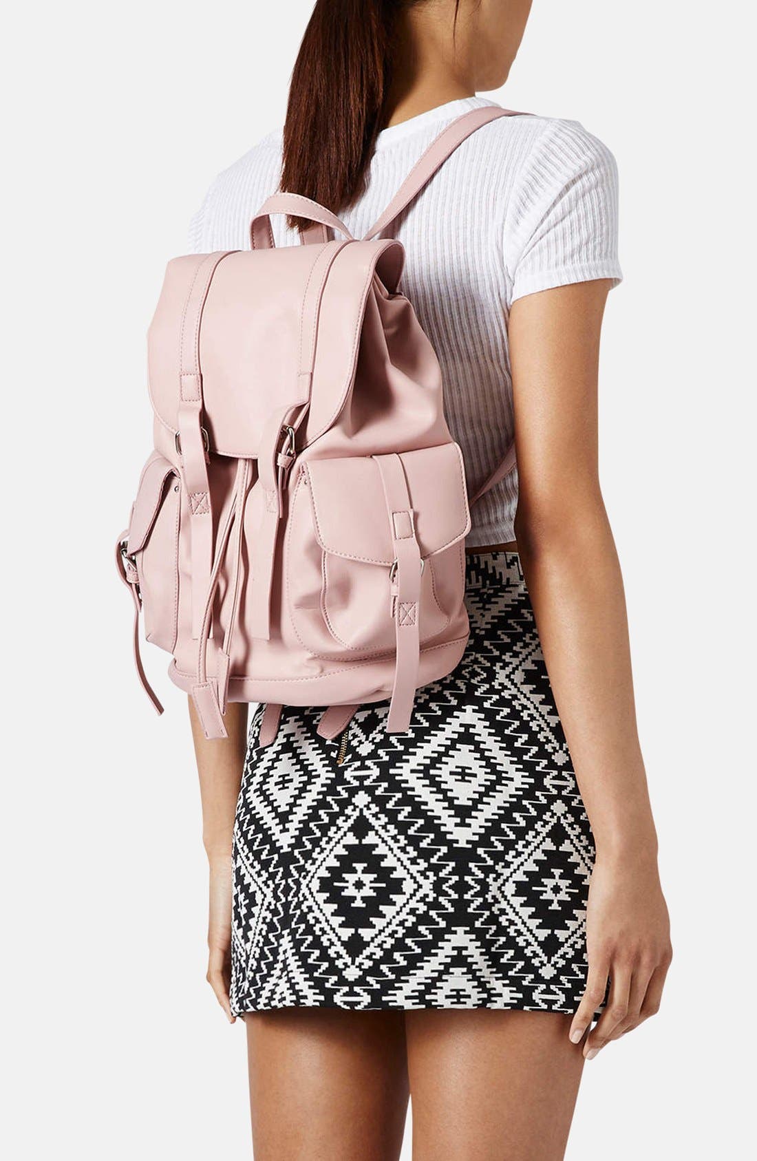Faux Leather Backpack, Alternate, color, PINK