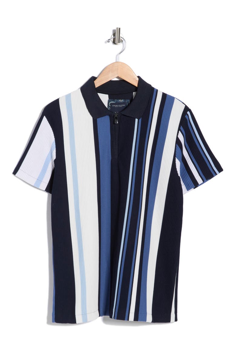 Quarter Zip Textured Knit Polo, Alternate, color, NAVY WHITE LIGHT BLUE