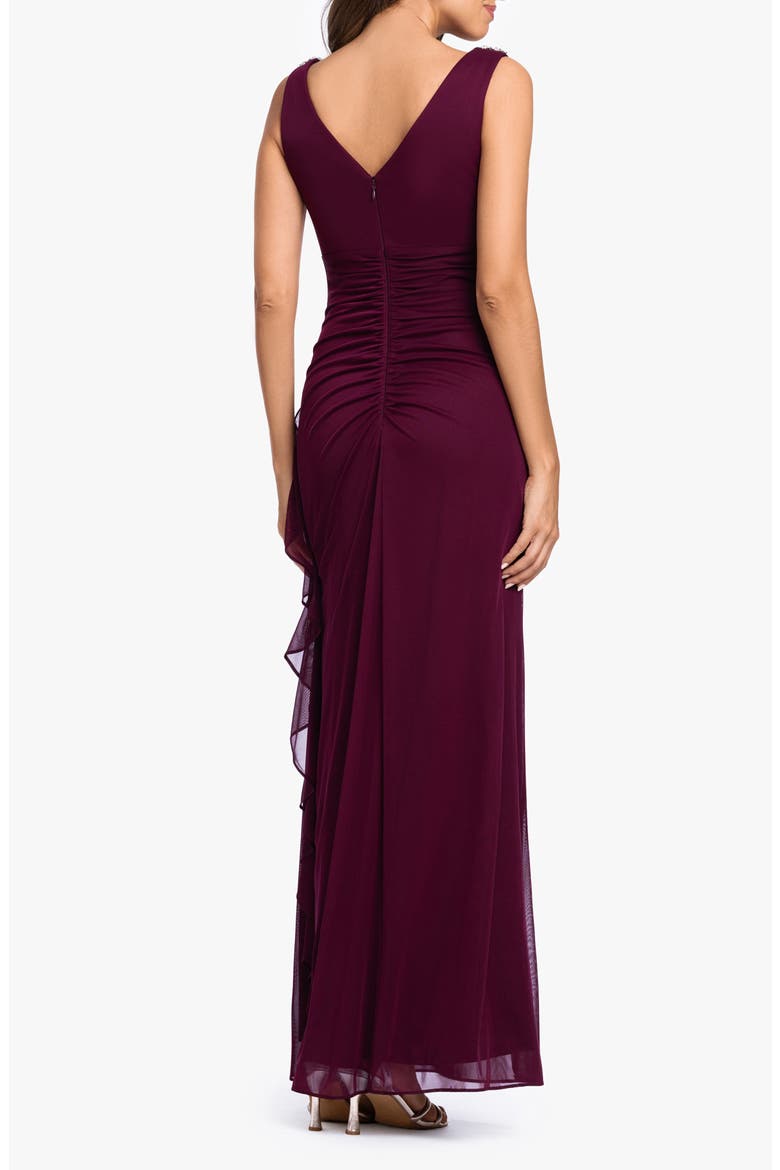 Side Ruffle Cowl Neck Sleeveless Gown, Alternate, color, GARNET