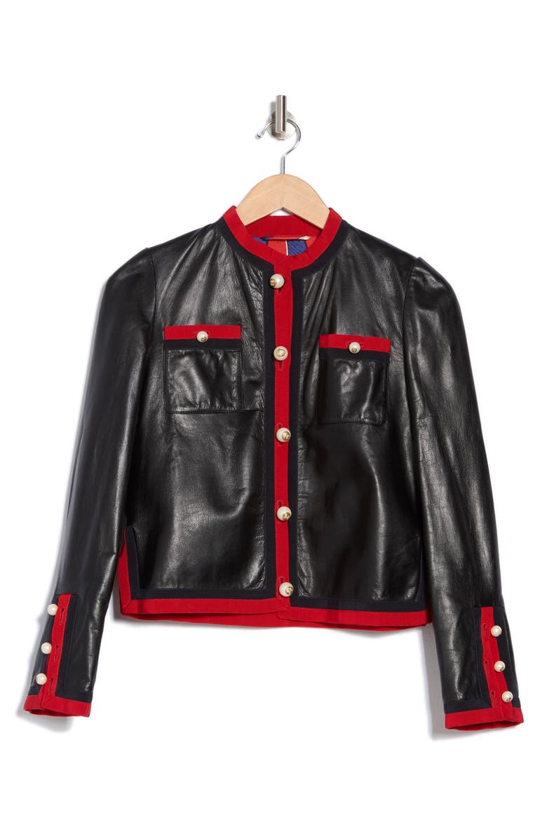 Gucci Leather Crop Jacket, Alternate, color,