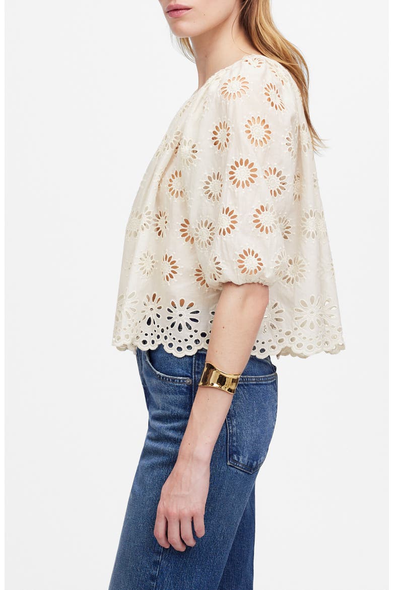 Embroidered Shirred Puff Sleeve Top, Alternate, color, FLORAL EYELET