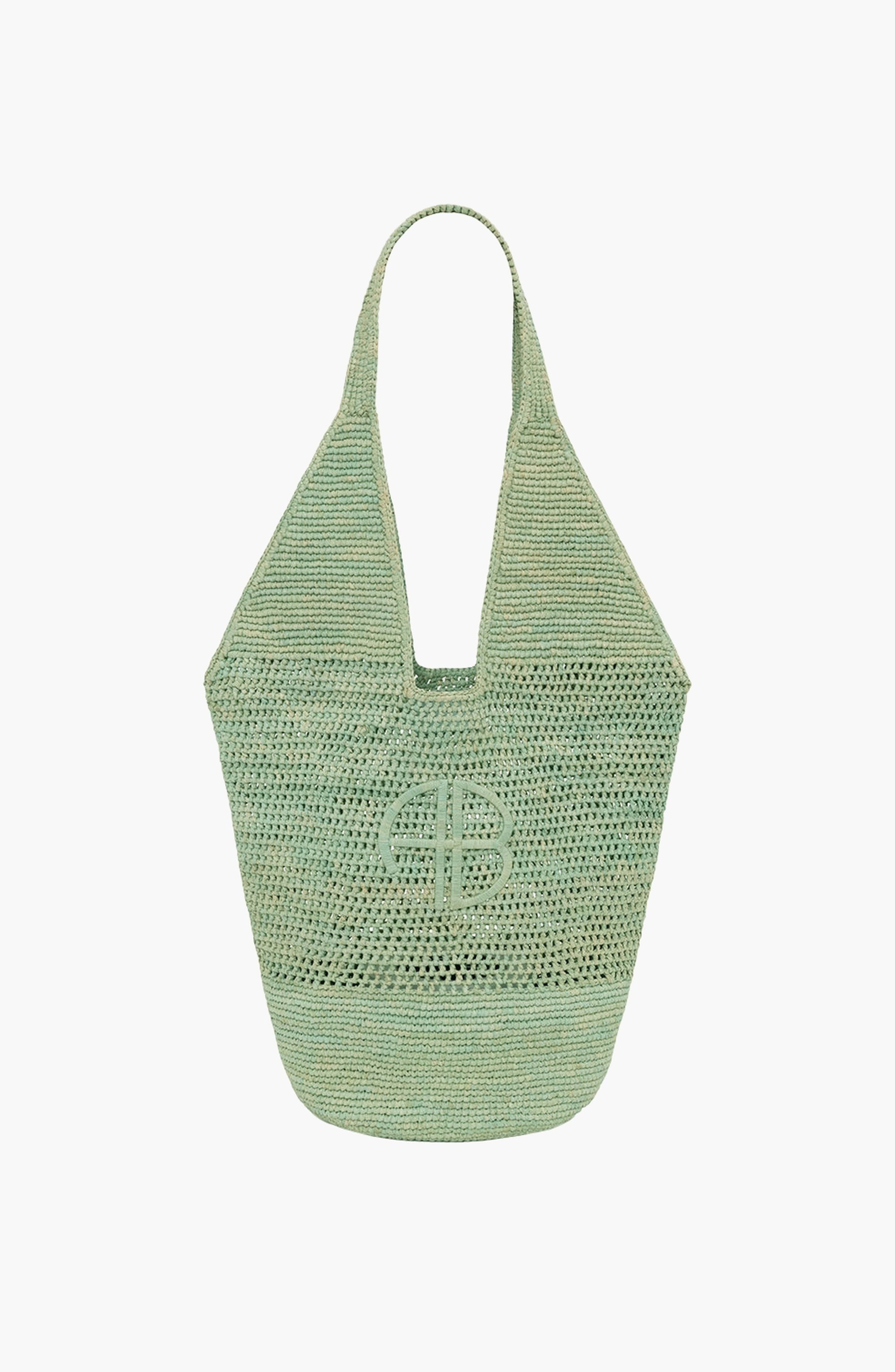 Leah Logo Hobo Raffia, Main, color, Sea Foam Green