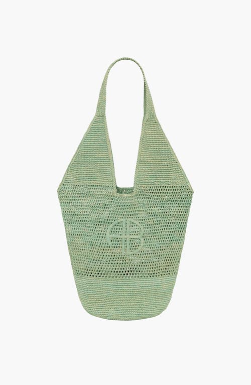 ANINE BING Leah Logo Hobo Raffia in Sea Foam Green at Nordstrom