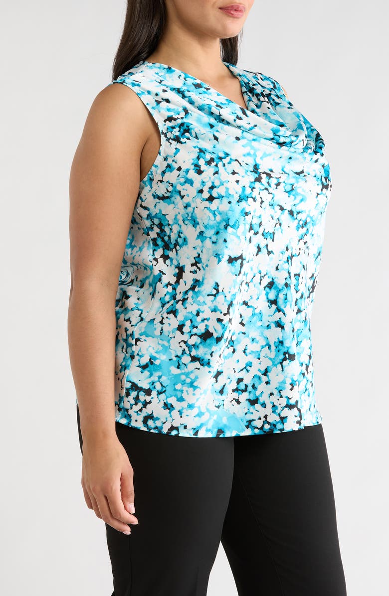KASPER Floral Print Cowl Neck Top, Alternate, color, Aqua Oasis Multi