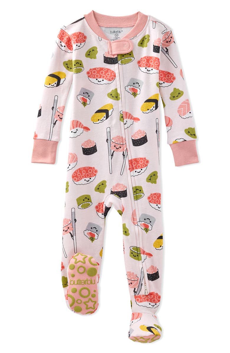 BUTTERBLU Cruz One-Piece Organic Cotton Footie Pajamas, Main, color, Soy Mates