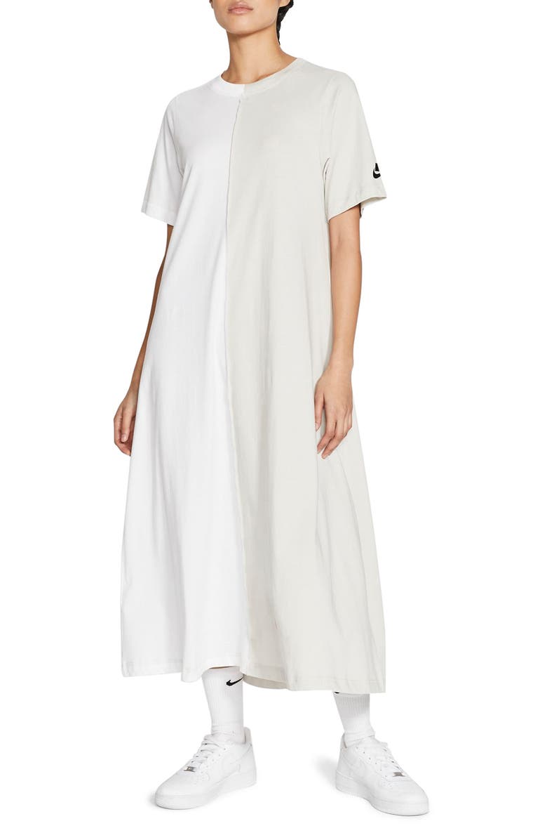 Nike Sportswear Organic Cotton Short Sleeve Midi Dress, Main, color, Light Bone/ White/ Black