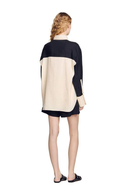 Sandro Grace Two Tone Shirt In Ecru