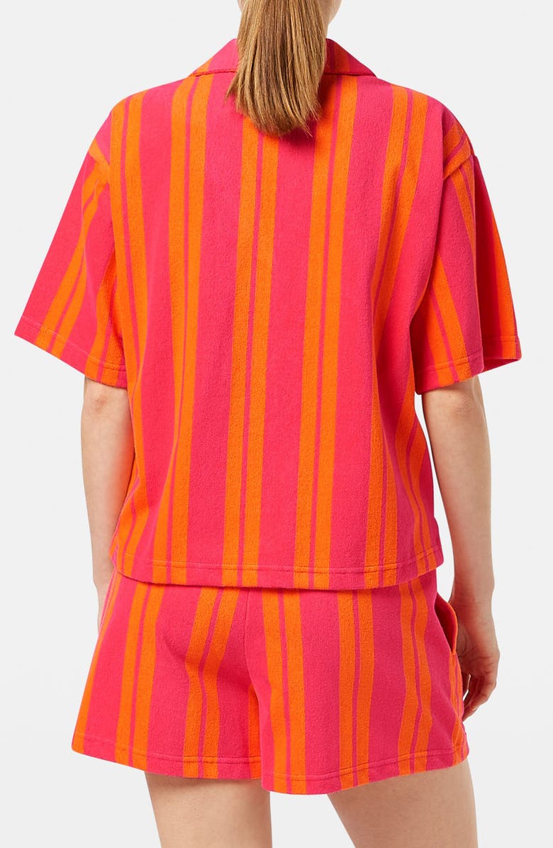 Scotch & Soda Terry Cloth Camp Shirt, Alternate, color, Electric Pink/ Orange Stripe