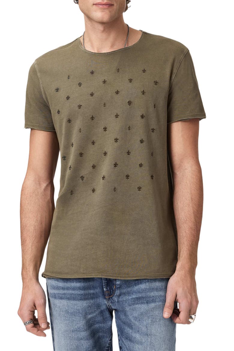Fleur de Lis Embroidered T-Shirt, Main, color, EUCALYPTUS