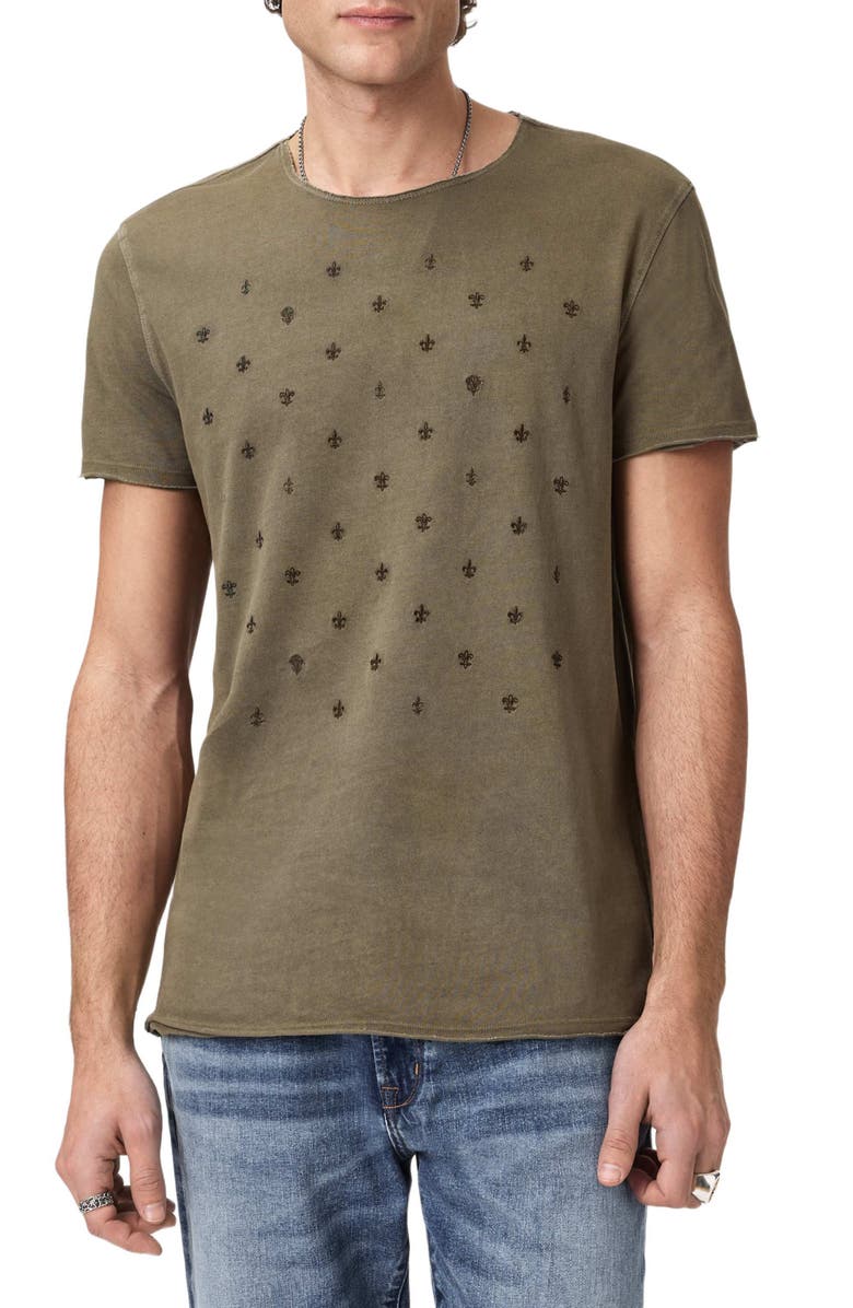 John Varvatos Fleur de Lis Embroidered T-Shirt, Main, color, Eucalyptus