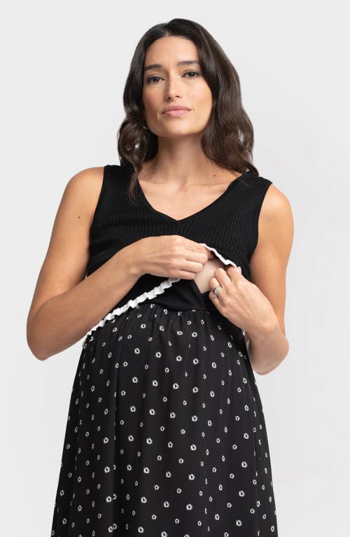 Shop Seraphine Mixed Media Maternity/nursing Dress In Black