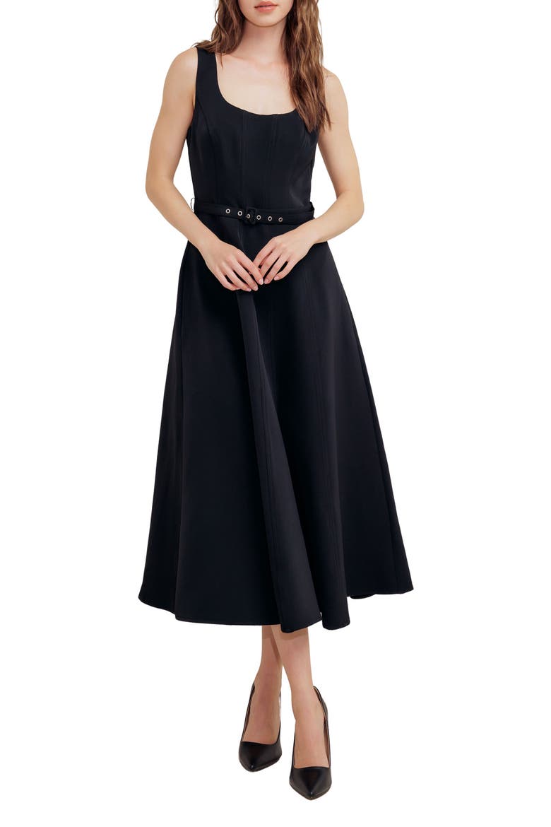 Sleeveless A-Line Dress, Main, color, BLACK