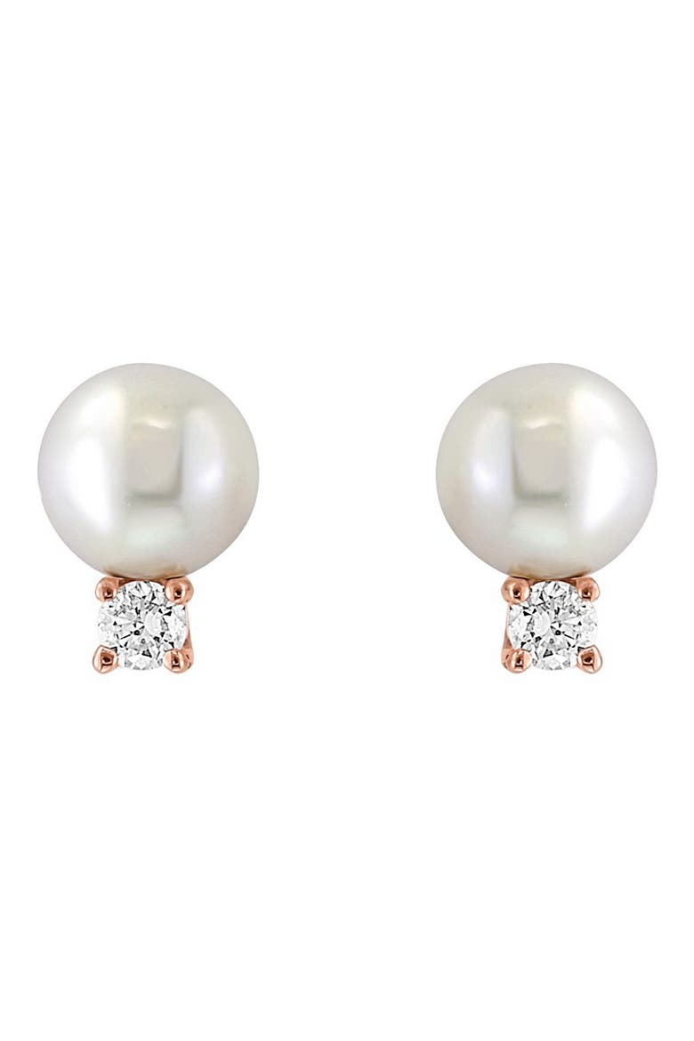 14K Rose Gold Diamond 5.5mm Cultured Freshwater Pearl Stud Earrings - 0.04 ctw., Main, color, PINK