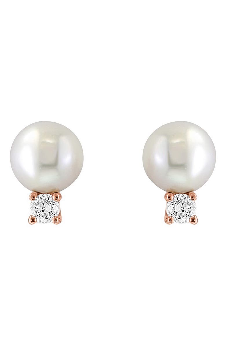 EFFY 14K Rose Gold Diamond 5.5mm Cultured Freshwater Pearl Stud Earrings - 0.04 ctw., Main, color,
