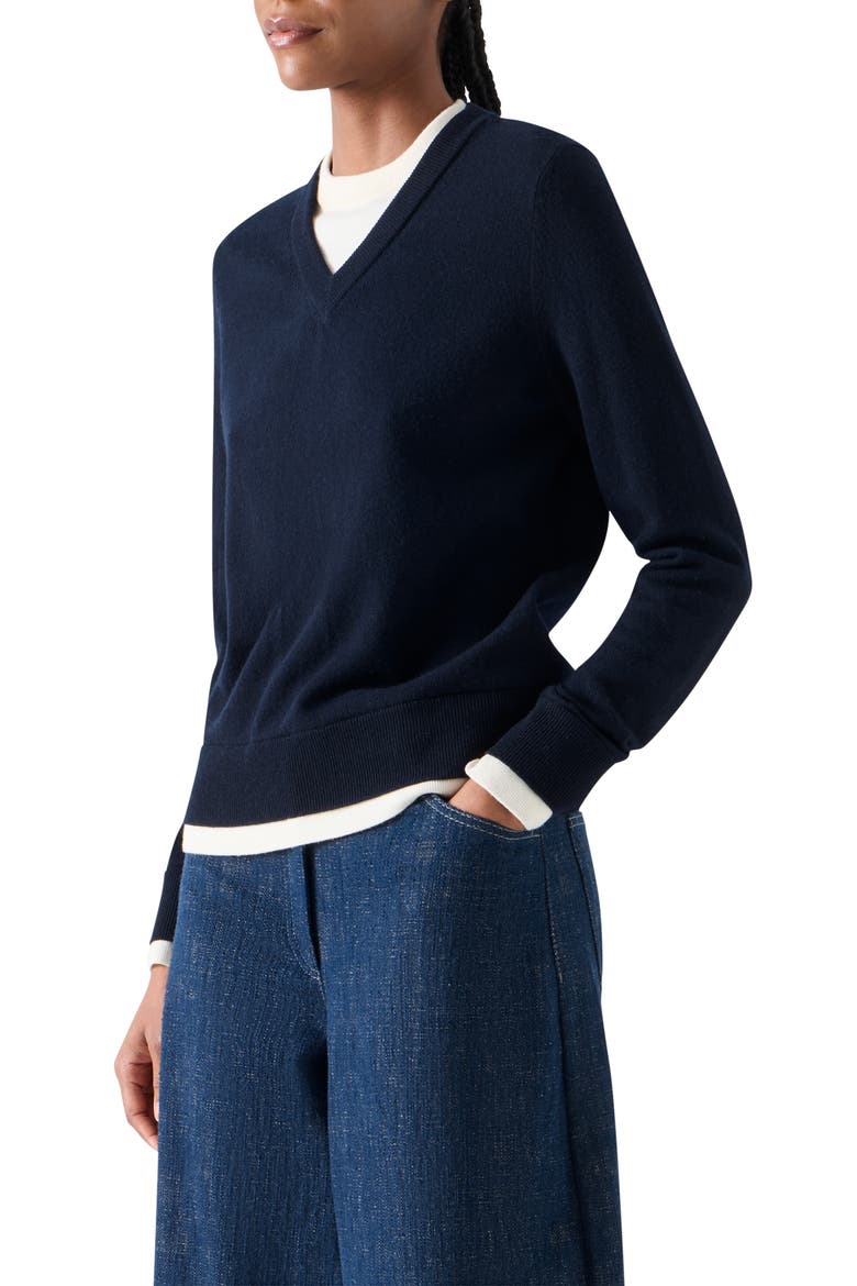 Layered Look Virgin Wool & Cashmere Sweater, Alternate, color, NAVY-CREAM