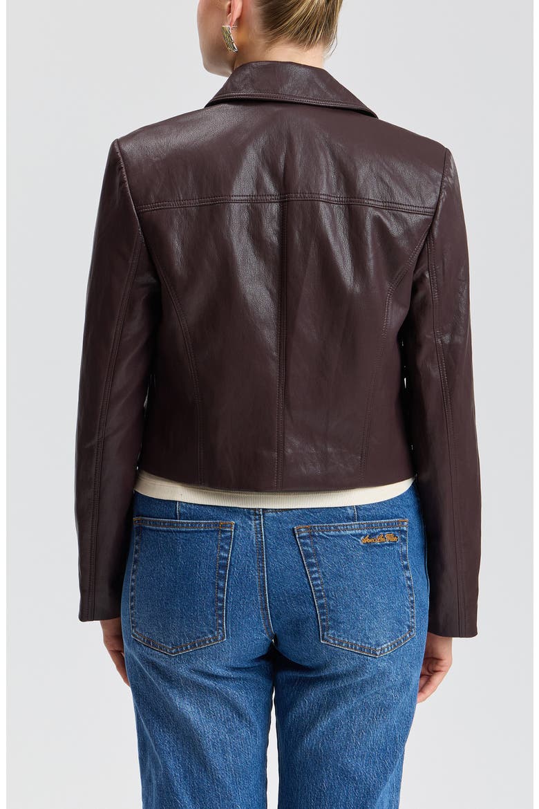 Double Breasted Cropped Faux Leather Jacket, Alternate, color, RAISIN