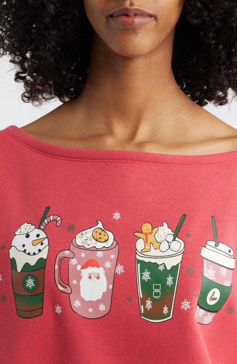 Vinyl Icons Holiday Drinks Boat Neck Sweatshirt, Alternate, color, Red