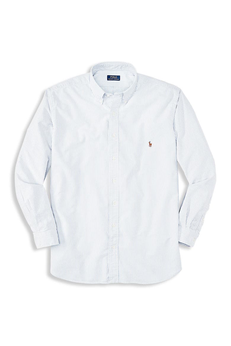 Big & Tall Striped Oxford Sport Shirt, Alternate, color, BLUE WHITE