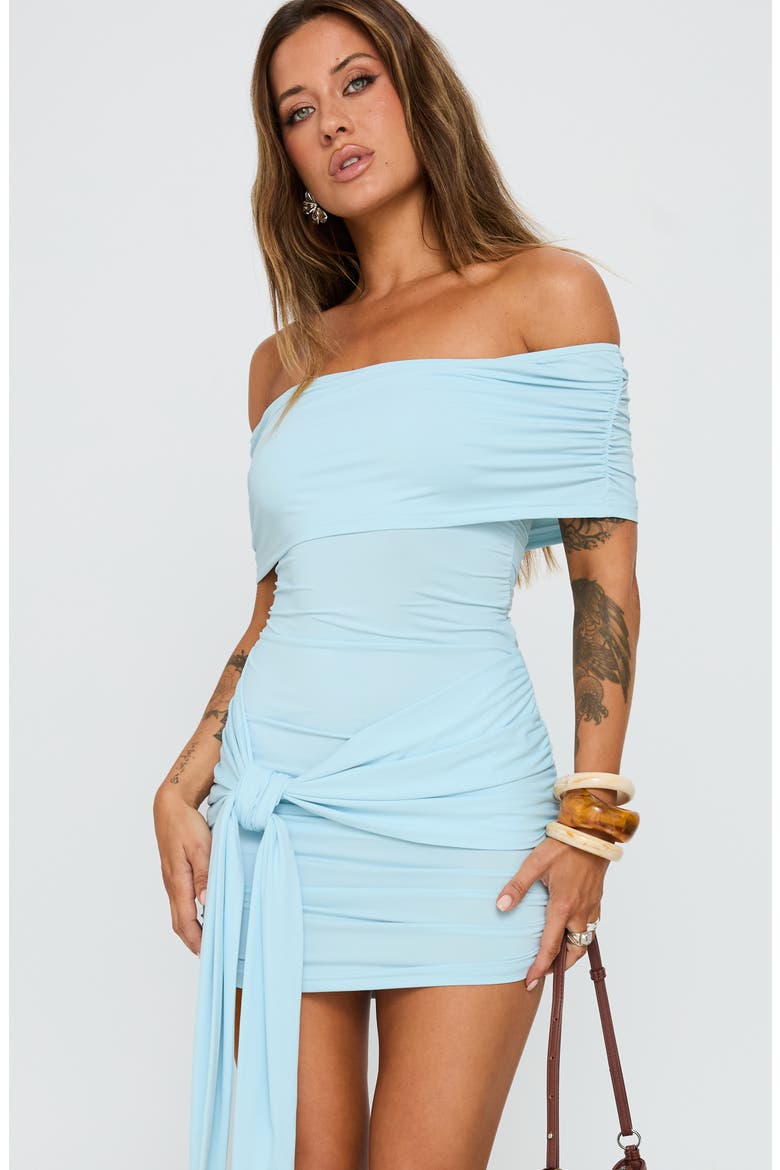 Island Off the Shoulder Tie Waist Minidress, Alternate, color, LIGHT BLUE