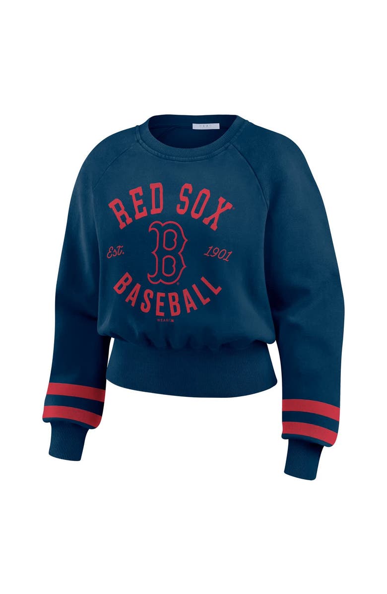 WEAR by Erin Andrews Women's WEAR by Erin Andrews  Navy Boston Red Sox Vintage Washed Cropped Pullover Sweatshirt, Alternate, color, Navy