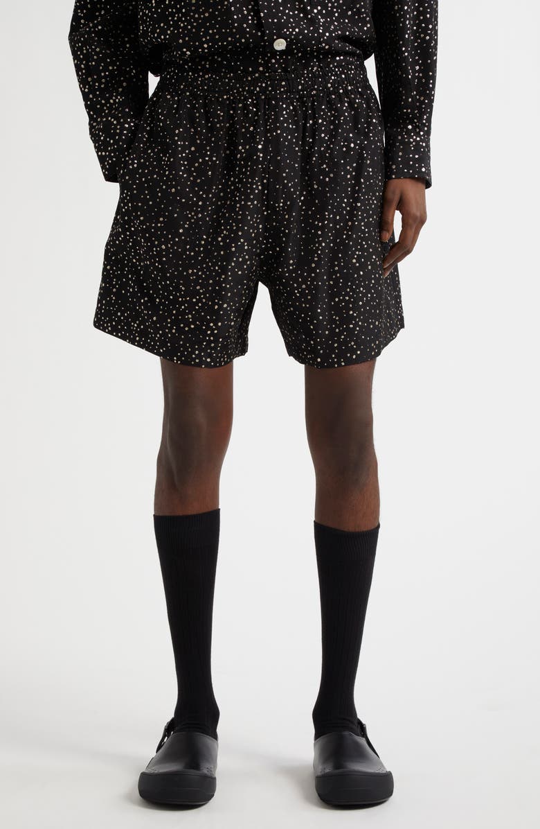 Bode Giltter Dot Faille Shorts, Main, color, Black Silver