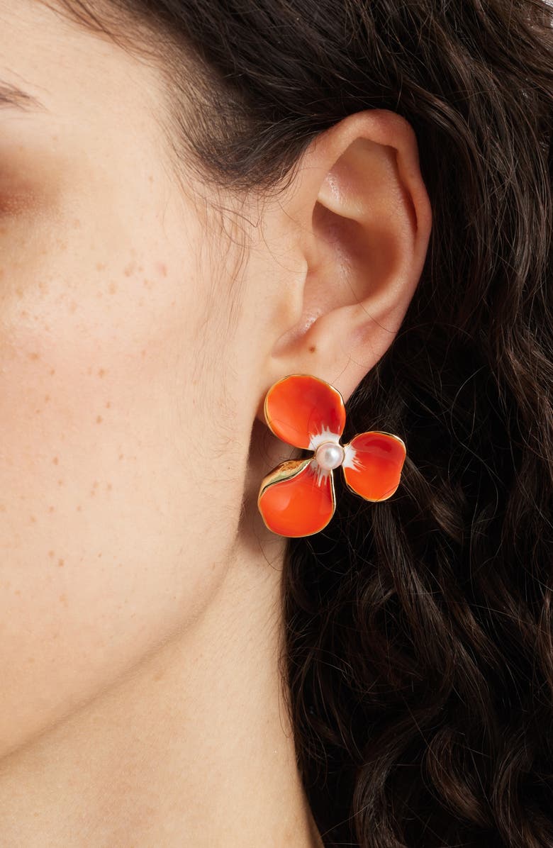 Nordstrom Painted Pansy Stud Earrings, Alternate, color, Coral- Gold