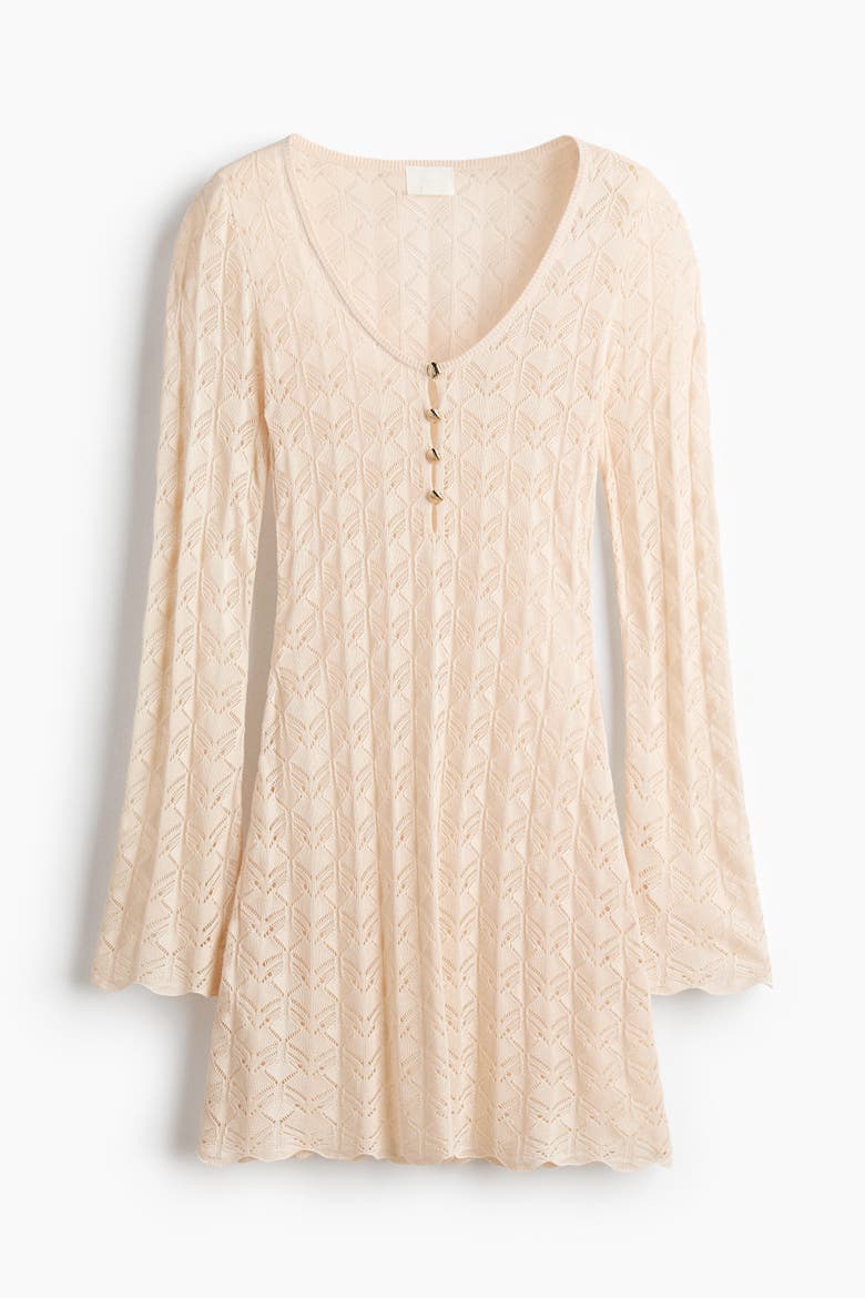 Crochet-look Mini Dress, Alternate, color, Light beige